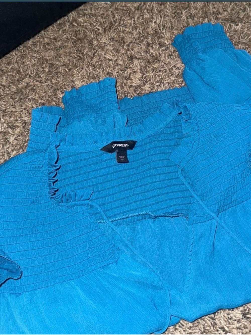 Express Bright Teal Smocked Ruffle Top